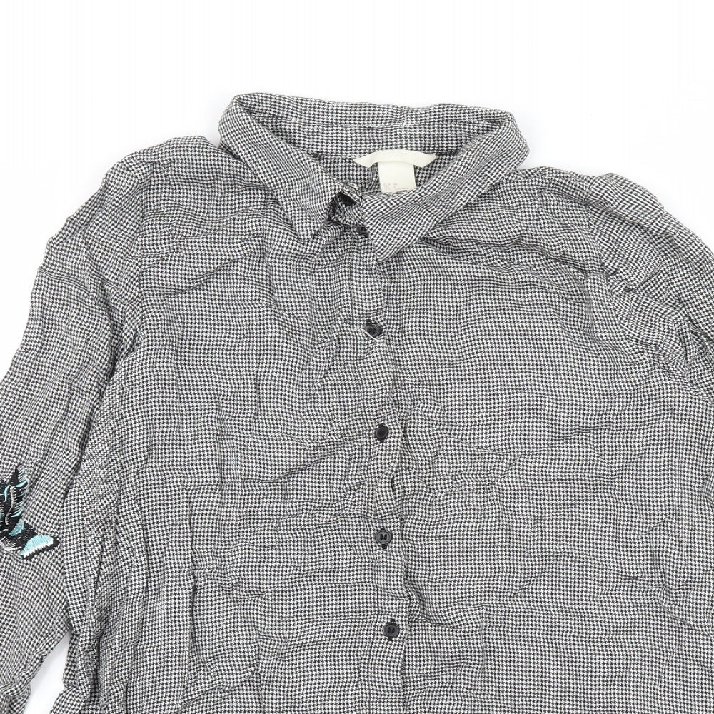 H&M Womens Black Houndstooth  Basic Button-Up Size 10