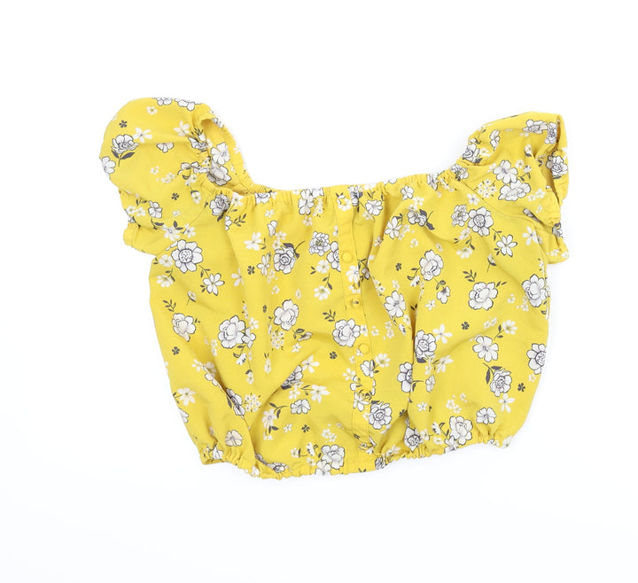 New Look Girls Yellow Floral Basic Blouse Size 13 Years
