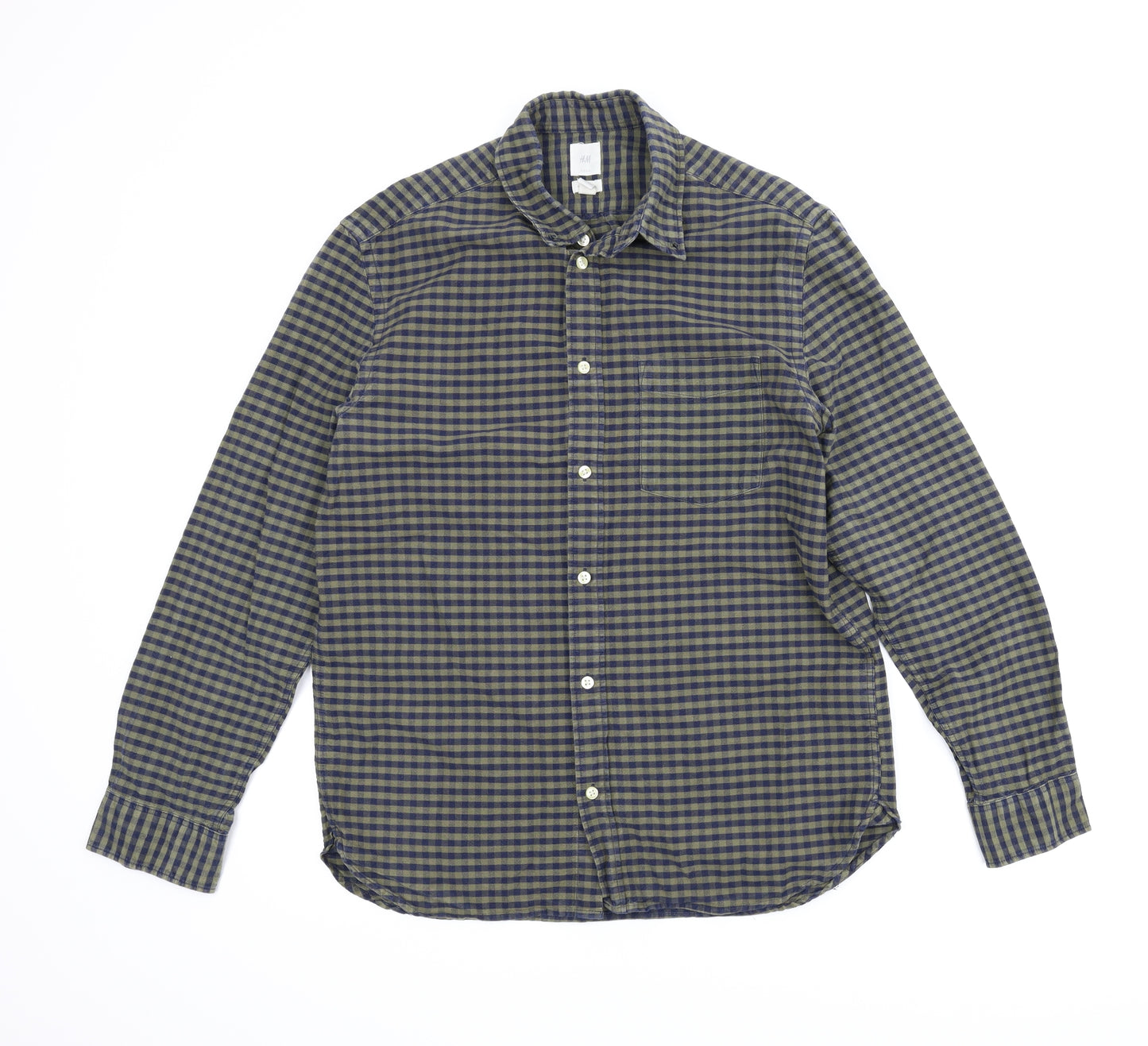 H&M Mens Green Check   T-Shirt Size M
