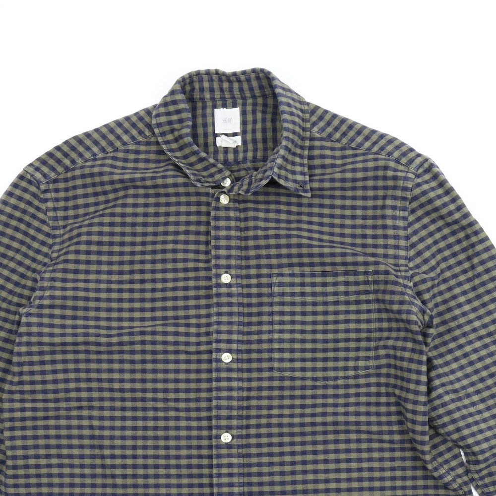 H&M Mens Green Check   T-Shirt Size M