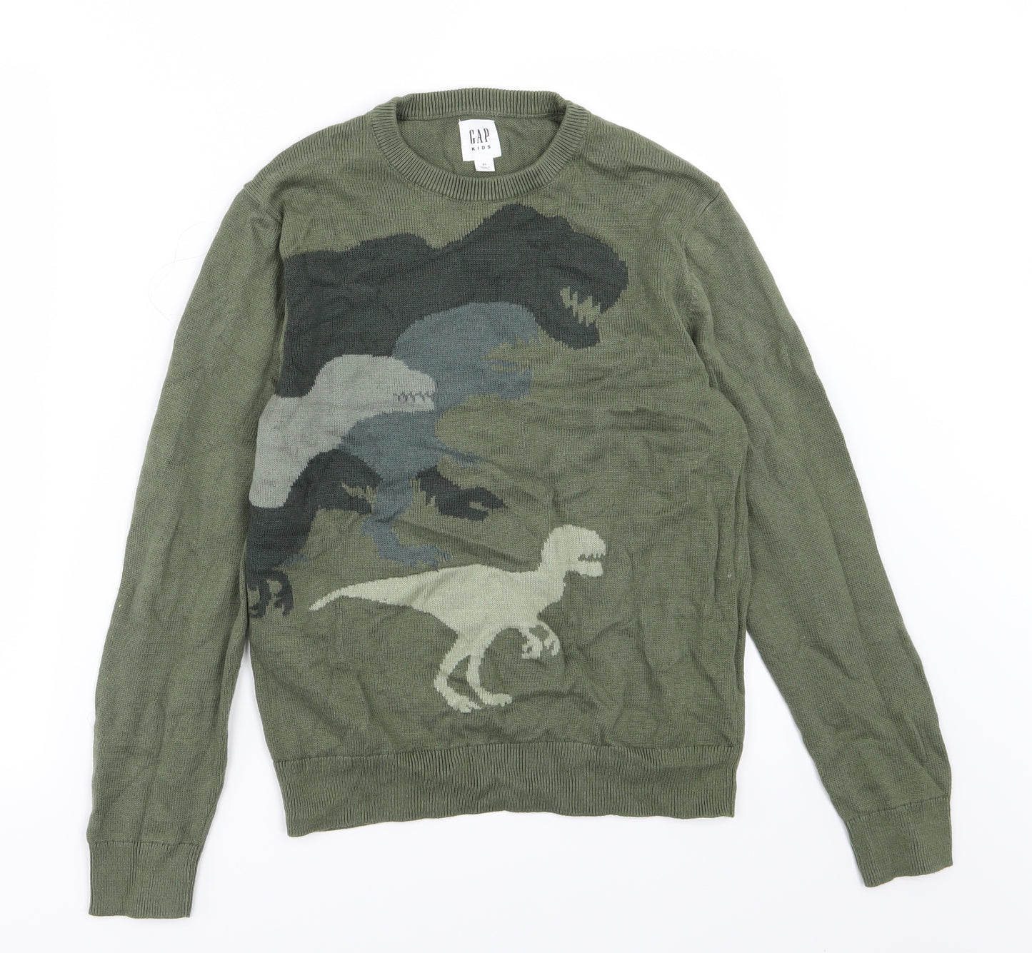 Gap Boys Green  Knit Pullover Jumper Size 12-13 Years  - dinosaur