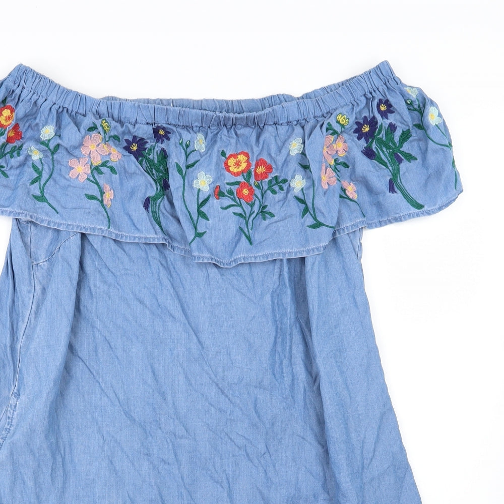 F&F Womens Blue Floral  A-Line  Size 16