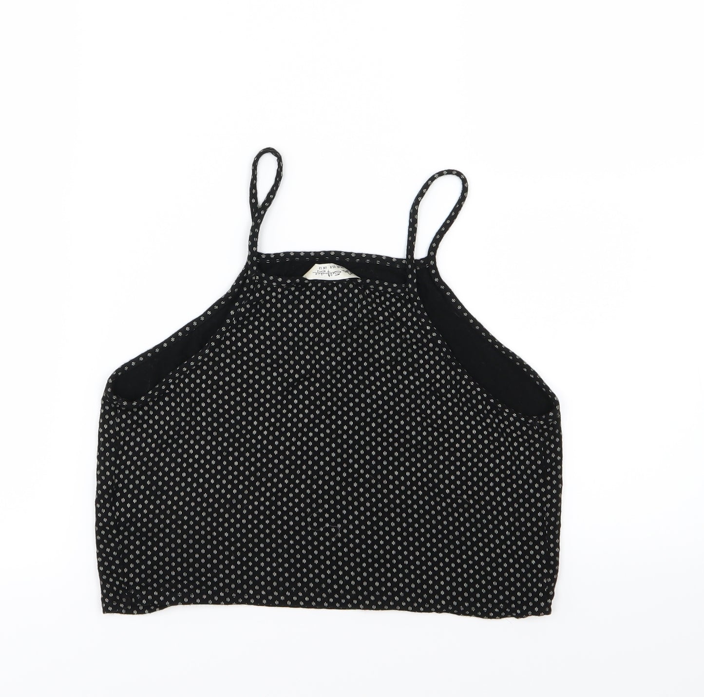 Miss Selfridge Womens Black Polka Dot Jersey Cropped Tank Size 12