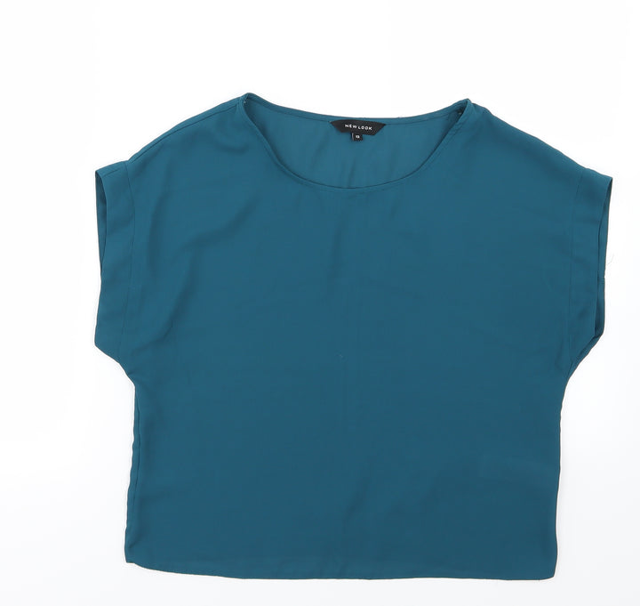New Look Womens Blue Chiffon Basic Blouse Size 12