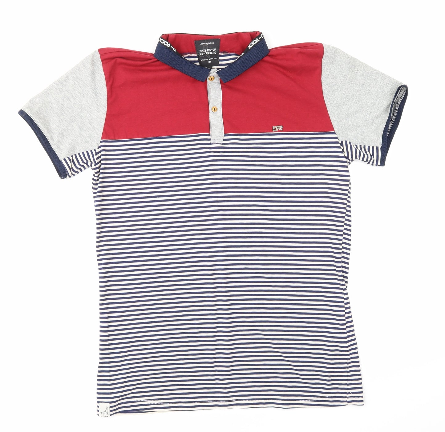 d rock Mens Blue Striped   Polo Size M