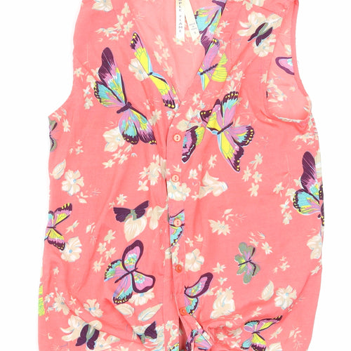 purple flame Womens Pink Floral  Basic Blouse Size S
