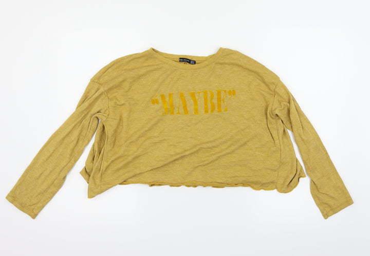Bershka Womens Yellow   Pullover Jumper Size 12  - cropped