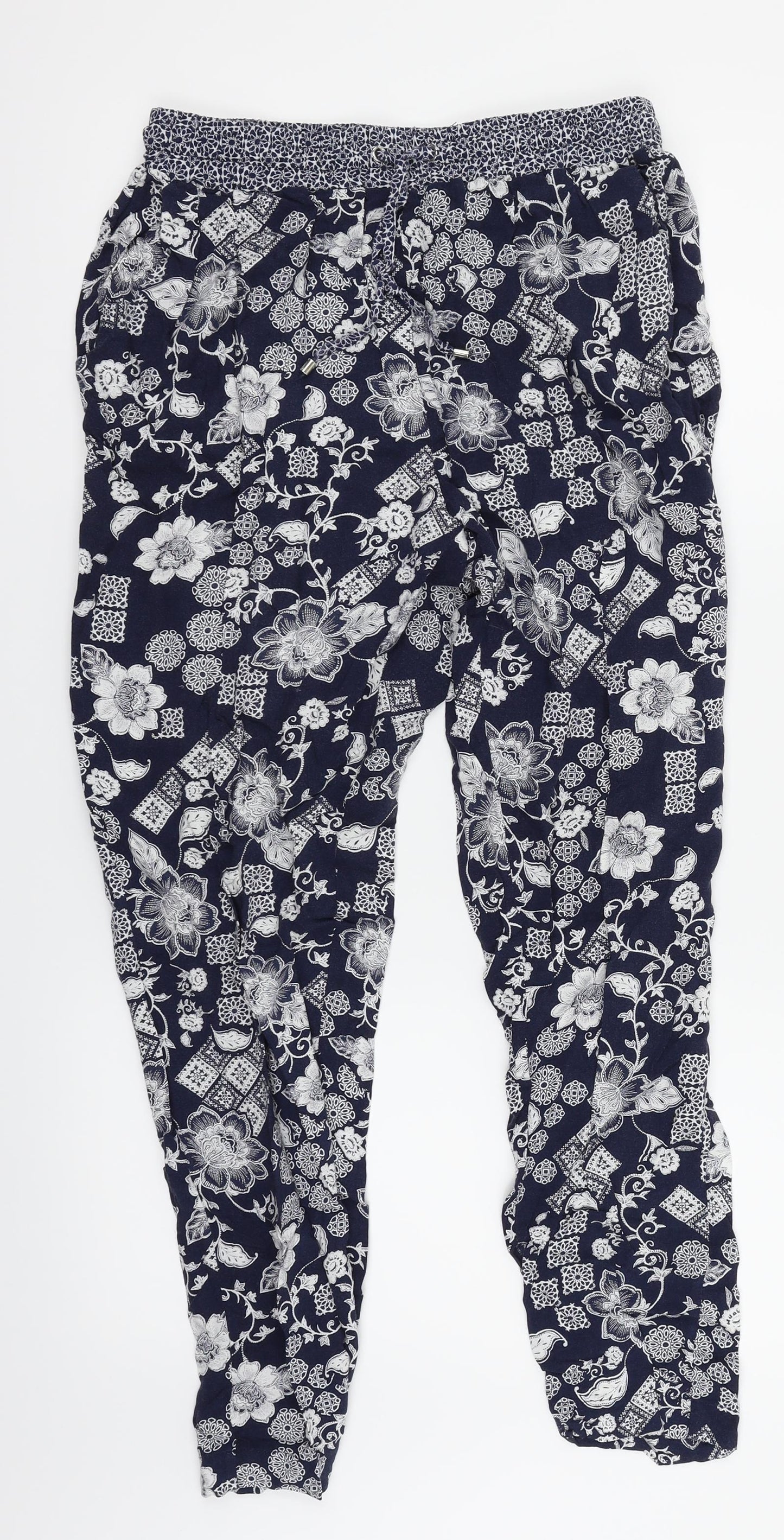 New Look Womens Blue Floral  Top Pyjama Pants Size 12