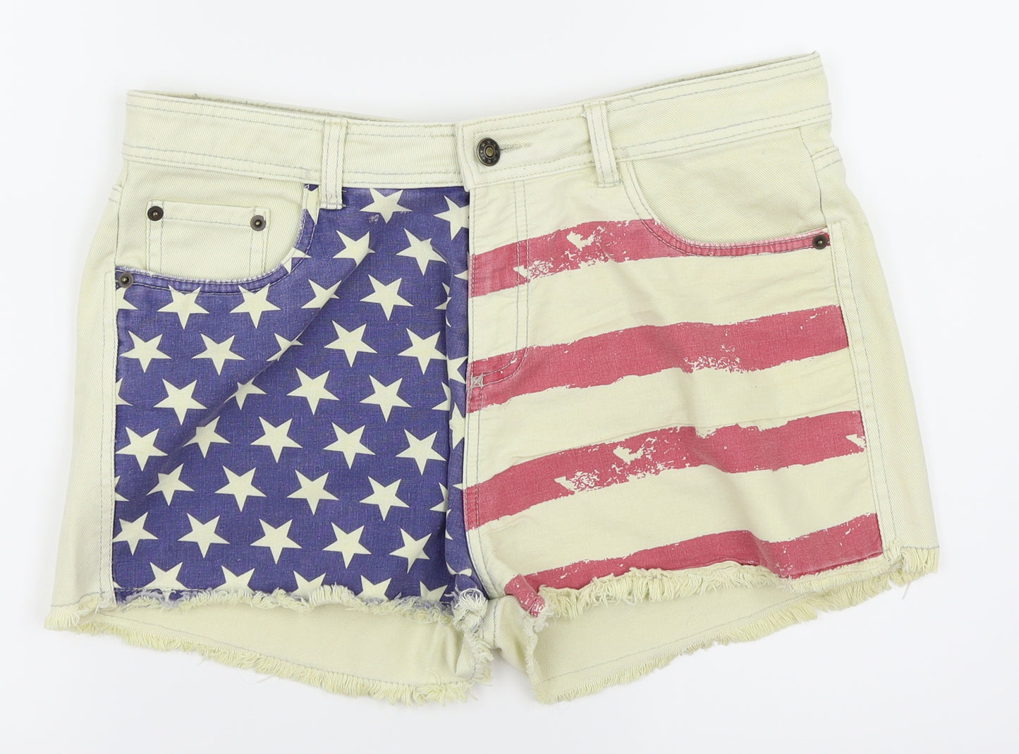 Brave Soul Womens Multicoloured   Cut-Off Shorts Size 14 - USA Flag