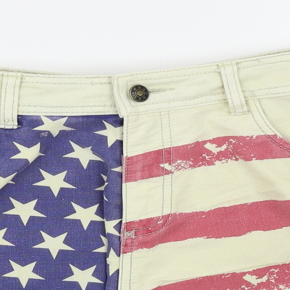 Brave Soul Womens Multicoloured   Cut-Off Shorts Size 14 - USA Flag