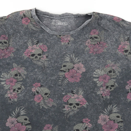 NEXT Mens Grey    T-Shirt Size XL  - Skulls Flowers