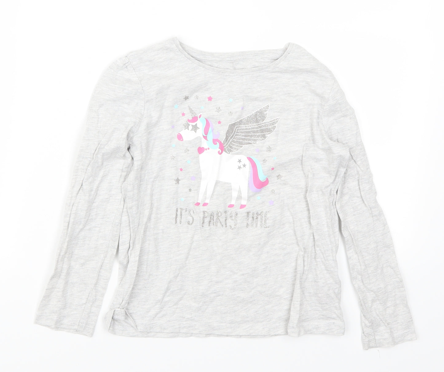 Primark Girls Grey   Basic T-Shirt Size 6-7 Years  - Unicorn It's Party Time