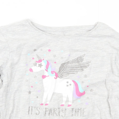 Primark Girls Grey   Basic T-Shirt Size 6-7 Years  - Unicorn It's Party Time