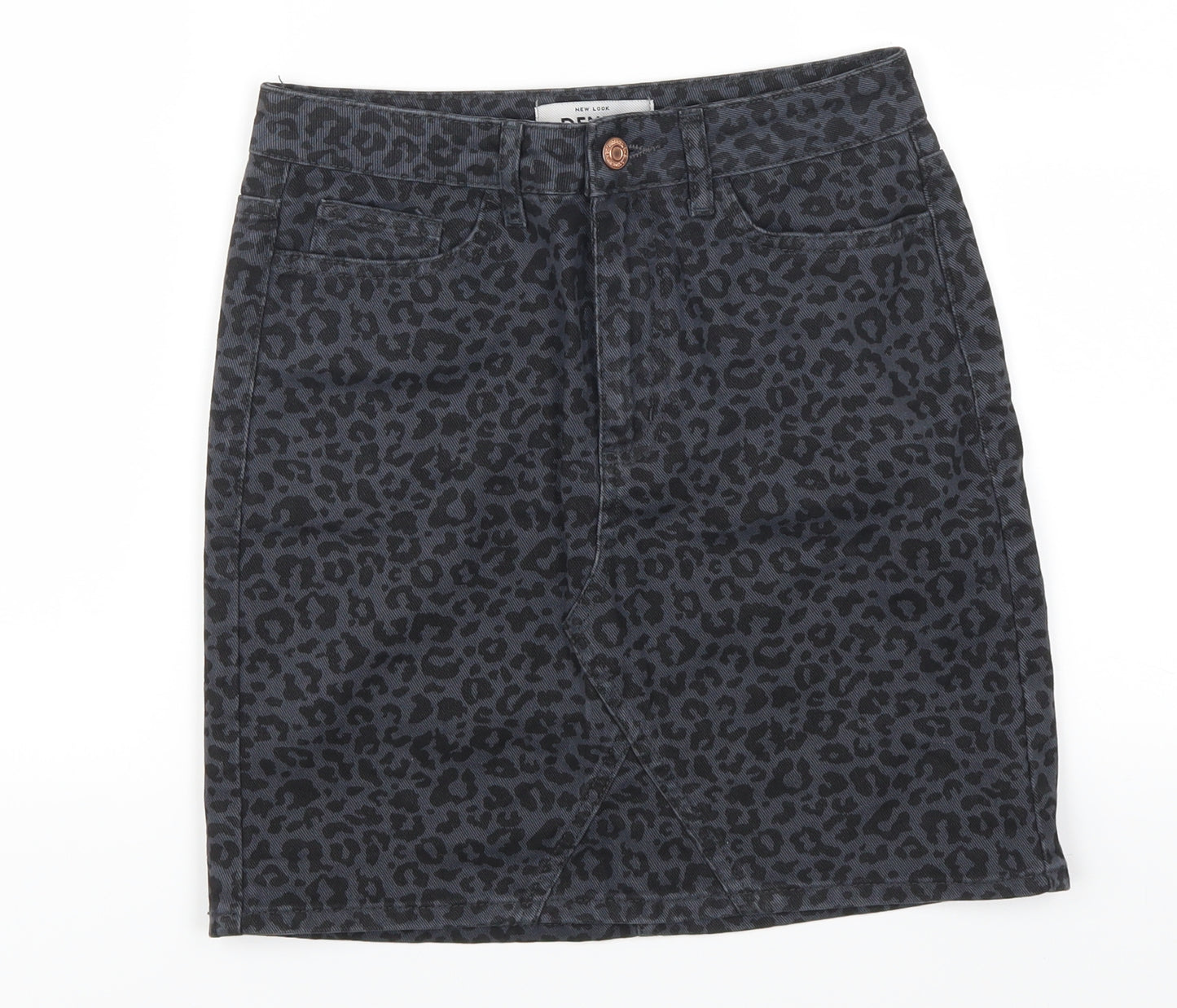 New Look Womens Blue Animal Print Denim Mini Skirt Size 6