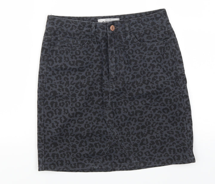 New Look Womens Blue Animal Print Denim Mini Skirt Size 6