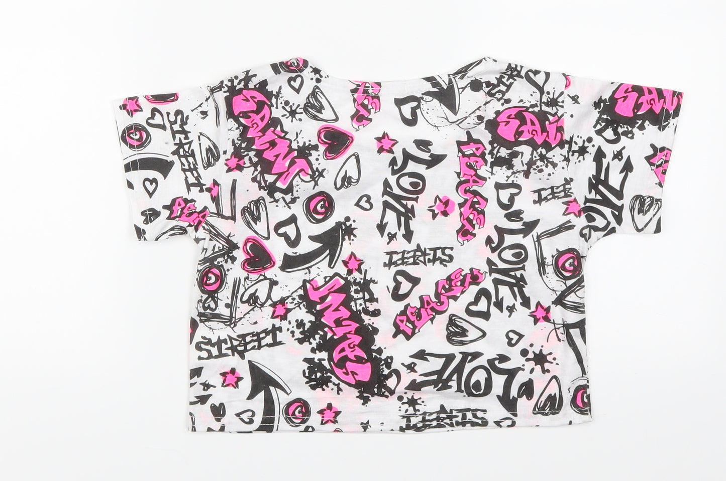 A to Z Girls White   Cropped T-Shirt Size 13 Years  - Graffiti