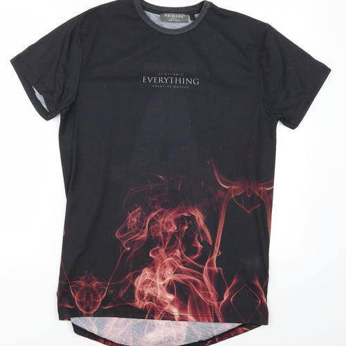 Primark Mens Black    T-Shirt Size S  - Everything is A OK Flame