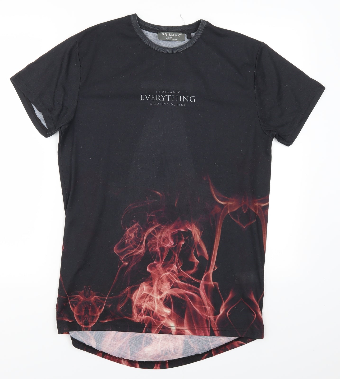 Primark Mens Black    T-Shirt Size S  - Everything is A OK Flame