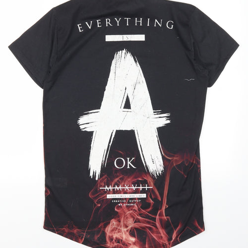 Primark Mens Black    T-Shirt Size S  - Everything is A OK Flame