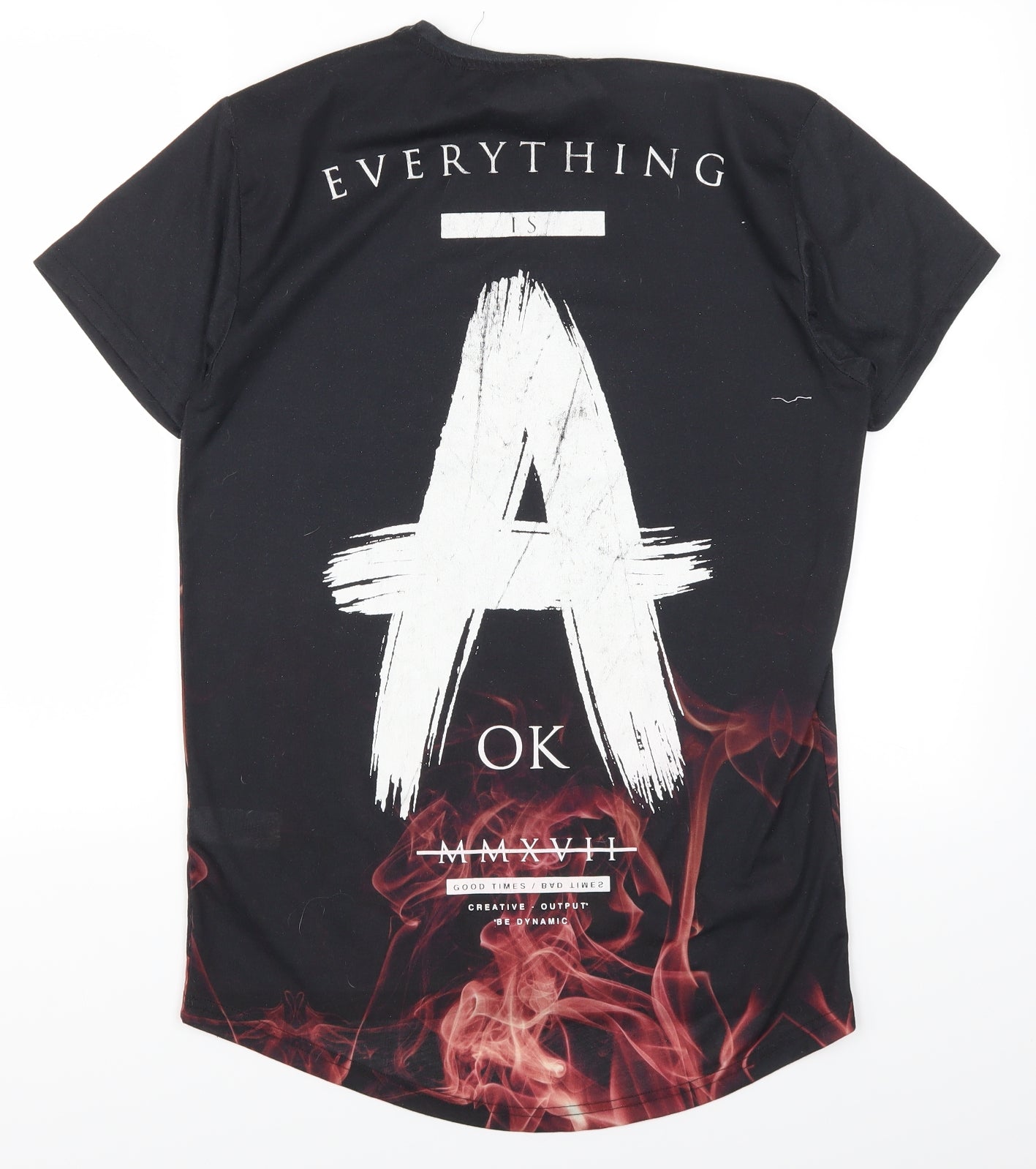 Primark Mens Black    T-Shirt Size S  - Everything is A OK Flame