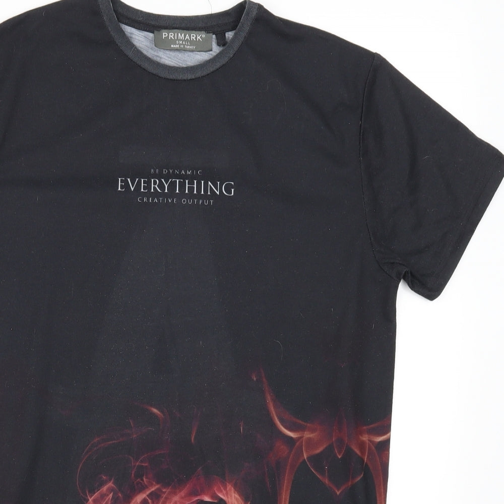 Primark Mens Black    T-Shirt Size S  - Everything is A OK Flame
