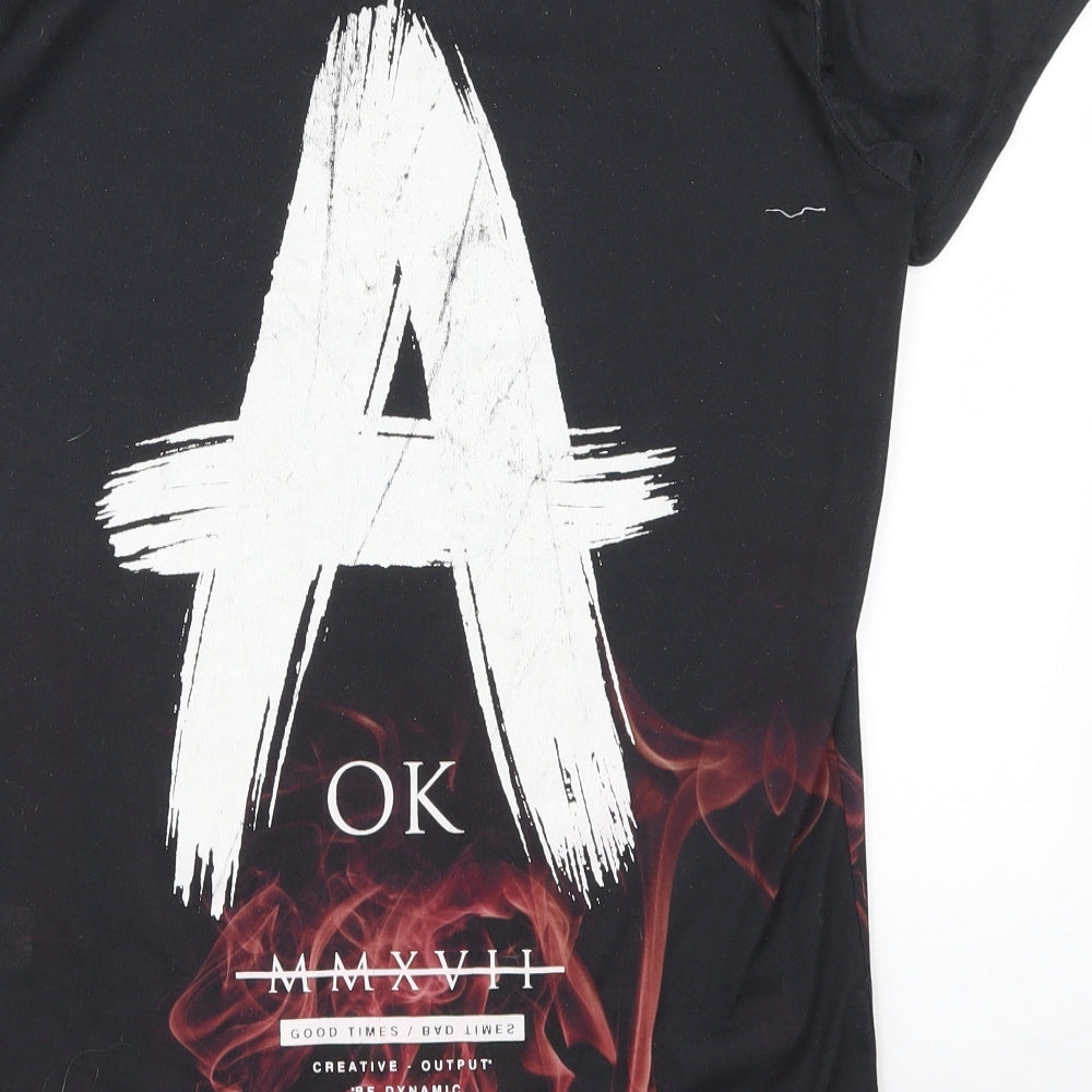 Primark Mens Black    T-Shirt Size S  - Everything is A OK Flame
