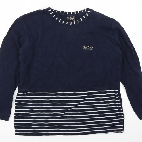 Giari Ferori Womens Blue Striped  Pullover Jumper Size XL