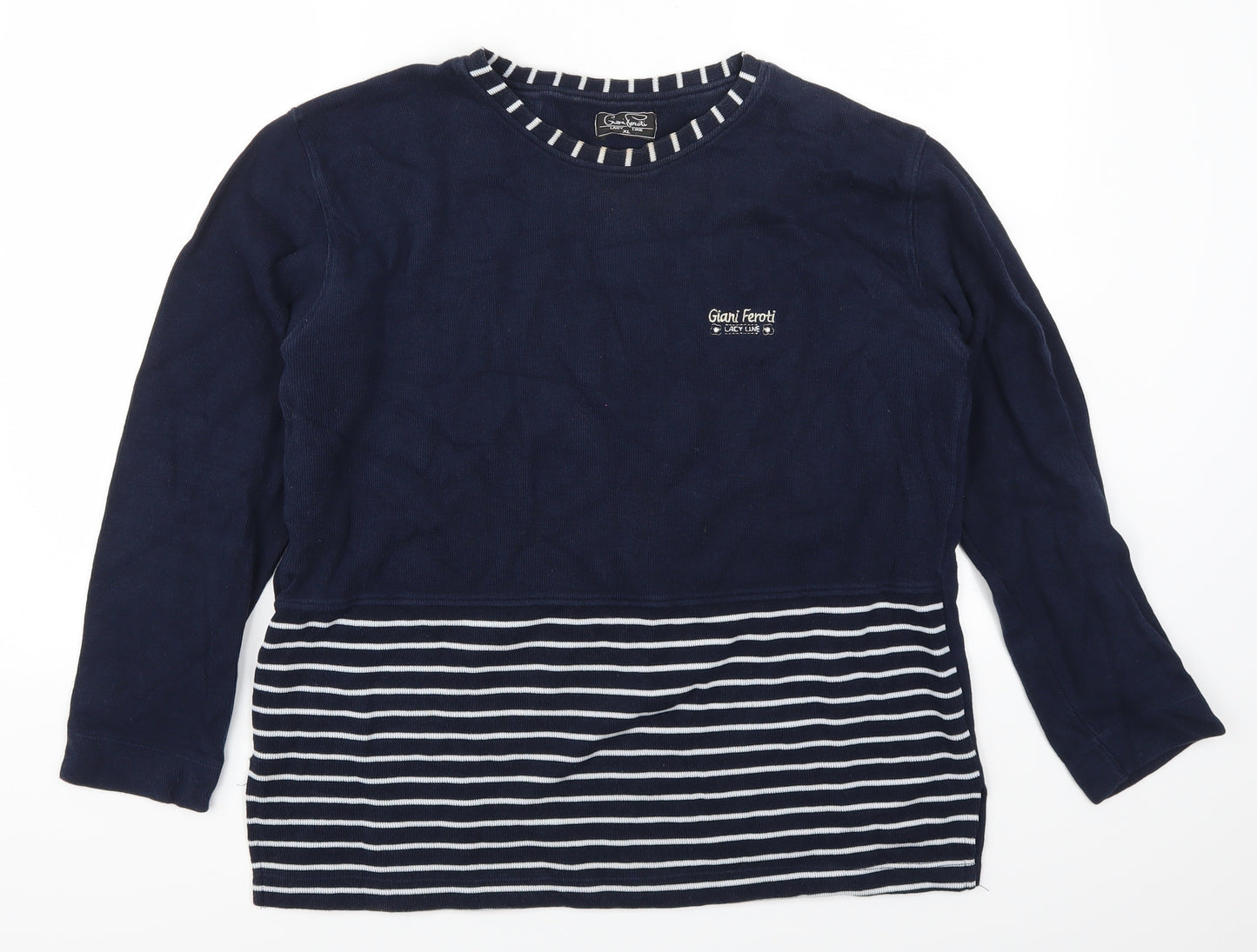Giari Ferori Womens Blue Striped  Pullover Jumper Size XL
