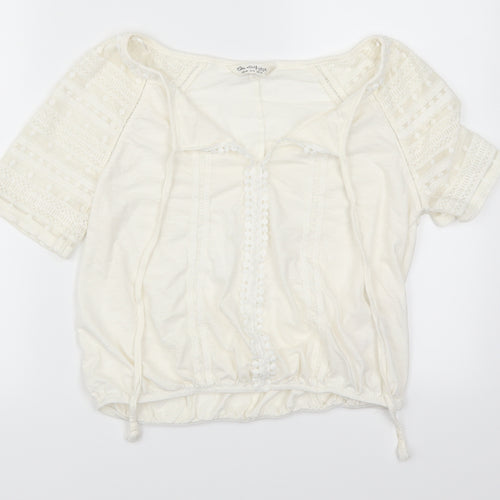 Miss Selfridge Womens White  Lace Basic T-Shirt Size 12  - Lace Sleeves