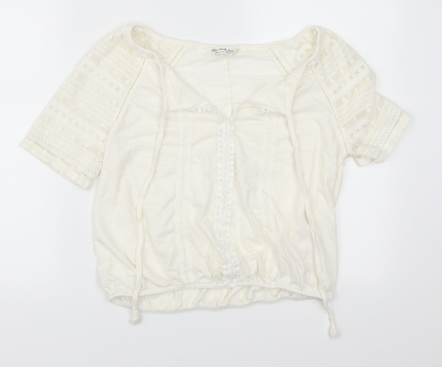 Miss Selfridge Womens White  Lace Basic T-Shirt Size 12  - Lace Sleeves