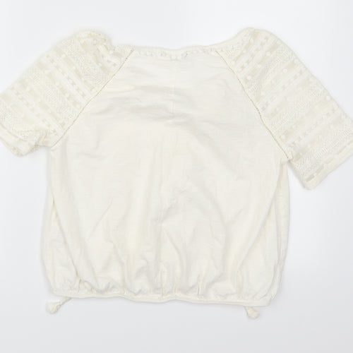 Miss Selfridge Womens White  Lace Basic T-Shirt Size 12  - Lace Sleeves