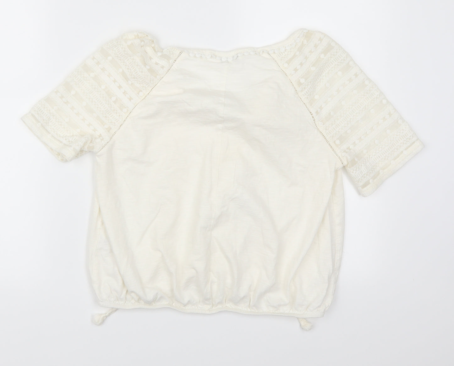 Miss Selfridge Womens White  Lace Basic T-Shirt Size 12  - Lace Sleeves