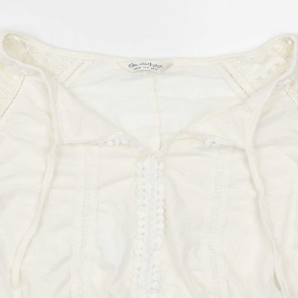 Miss Selfridge Womens White  Lace Basic T-Shirt Size 12  - Lace Sleeves
