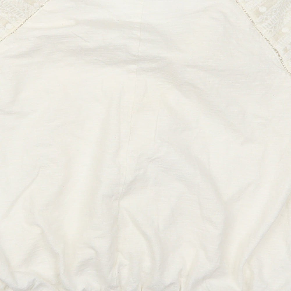 Miss Selfridge Womens White  Lace Basic T-Shirt Size 12  - Lace Sleeves