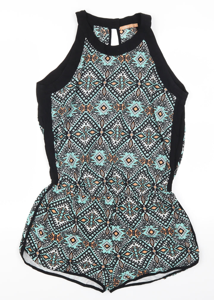 Myse Womens Blue Geometric  Playsuit One-Piece Size L