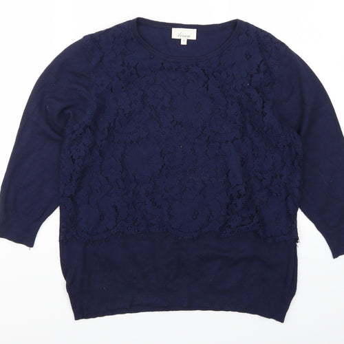 Linea Womens Blue  Lace Pullover Jumper Size M