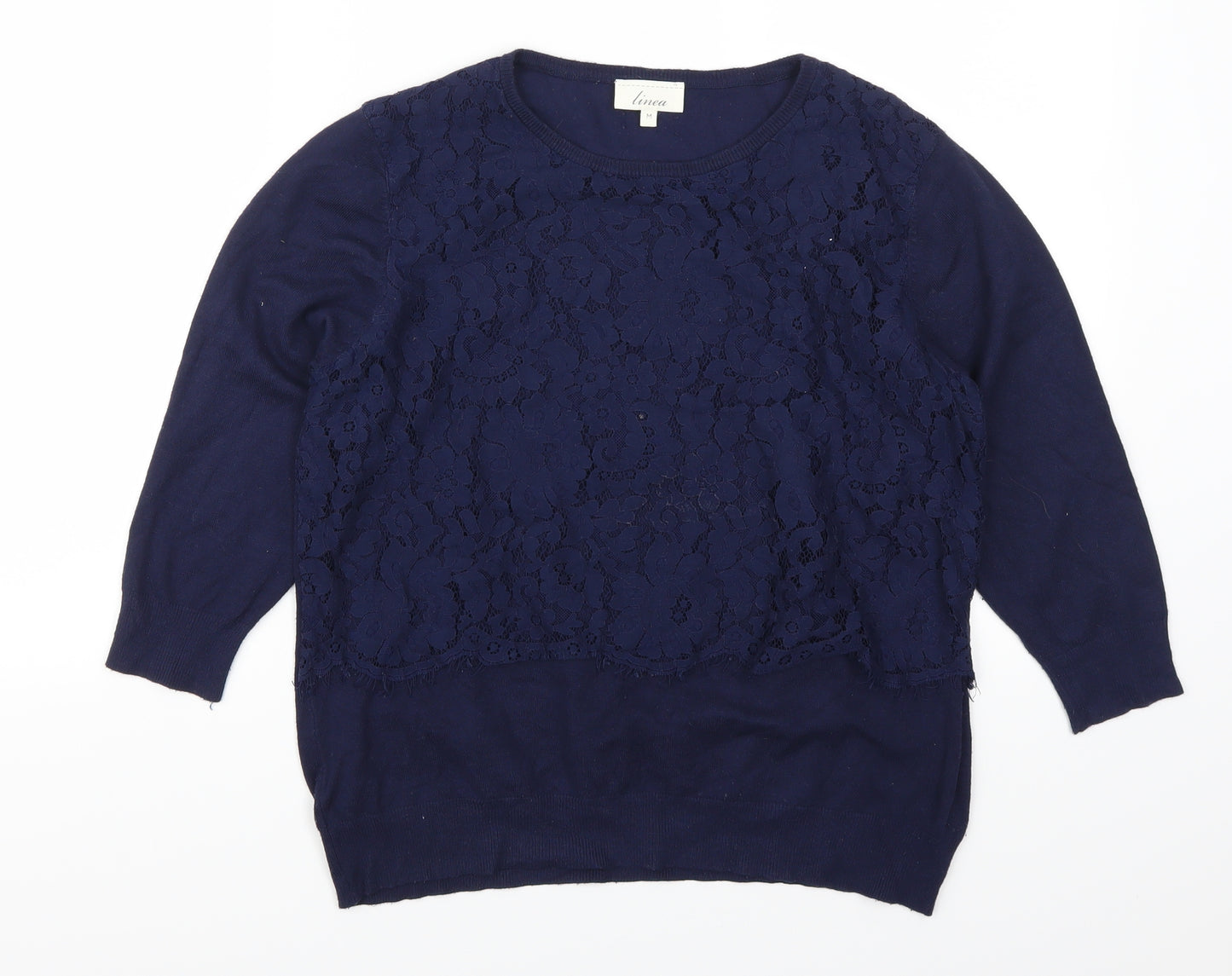Linea Womens Blue  Lace Pullover Jumper Size M