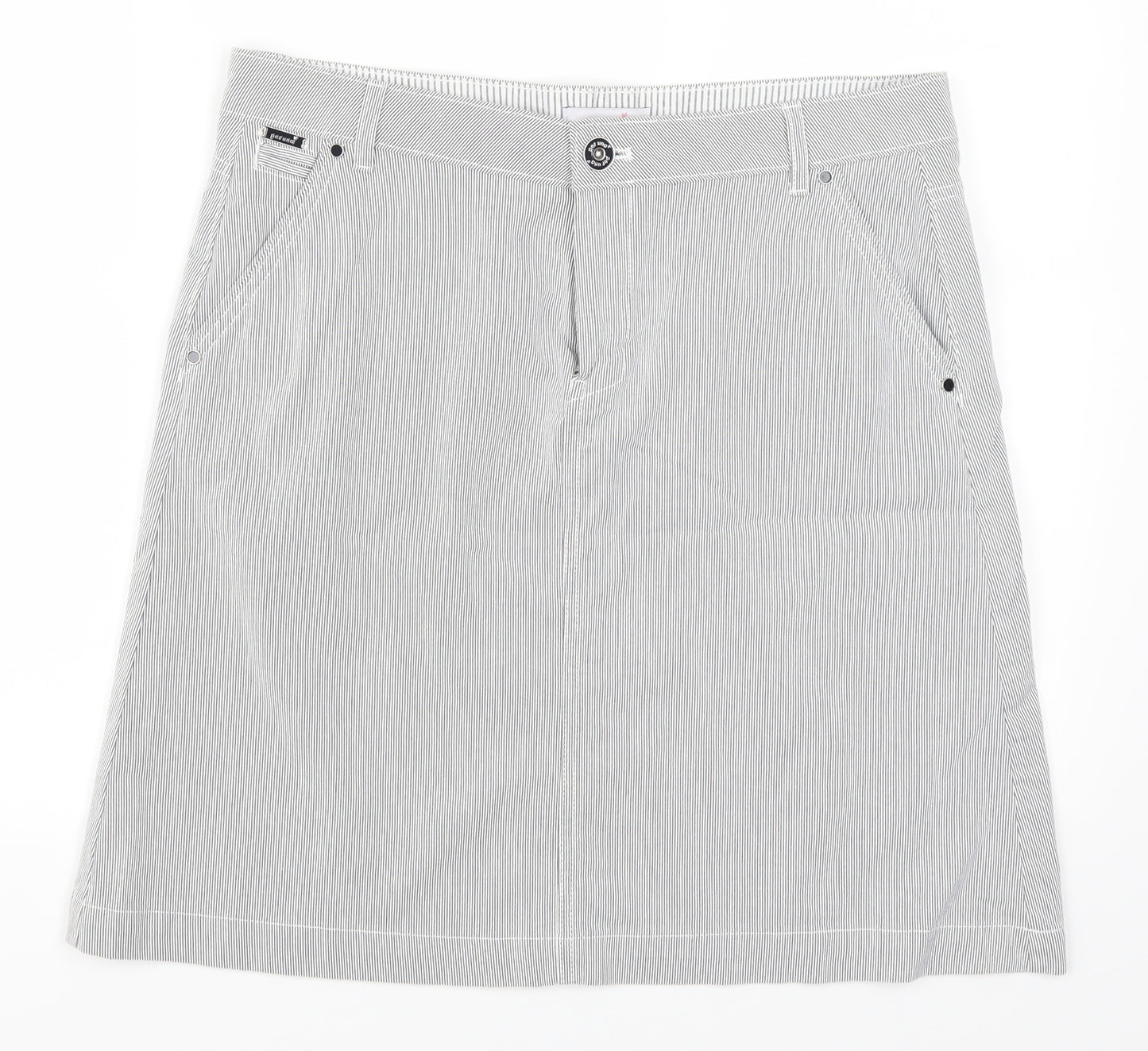 Per Una Womens Grey Striped Denim A-Line Skirt Size 14