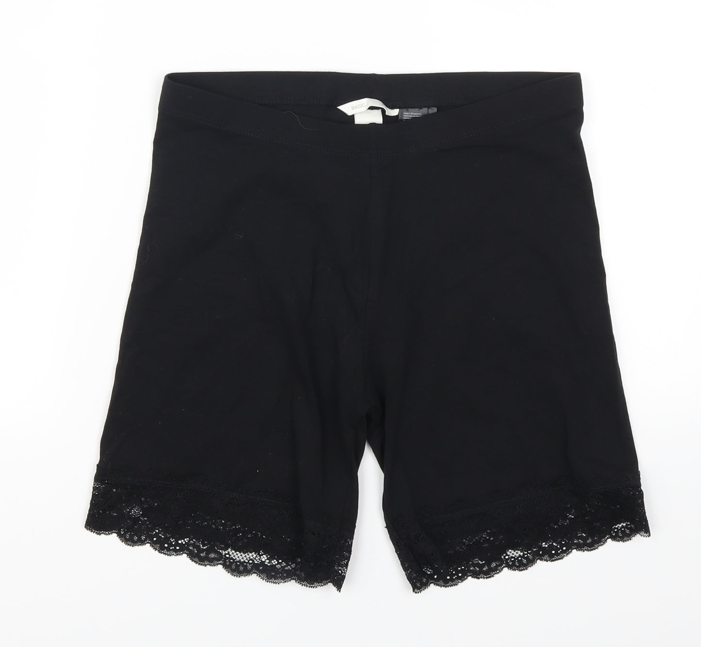 H&M Womens Black  Lace Hot Pants Shorts Size M - Lace Hem