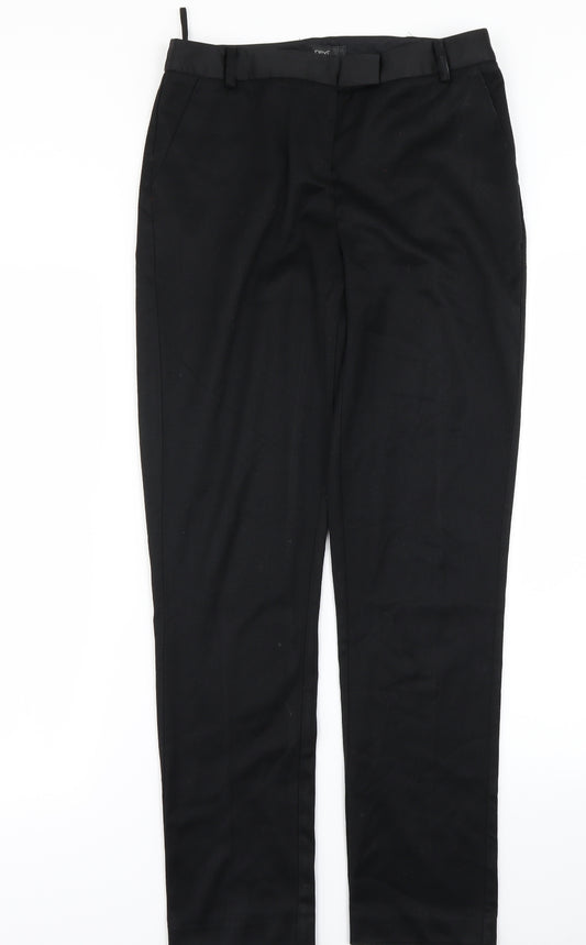 Front view of NEXT women’s black trousers, size UK 8, 24-inch leg