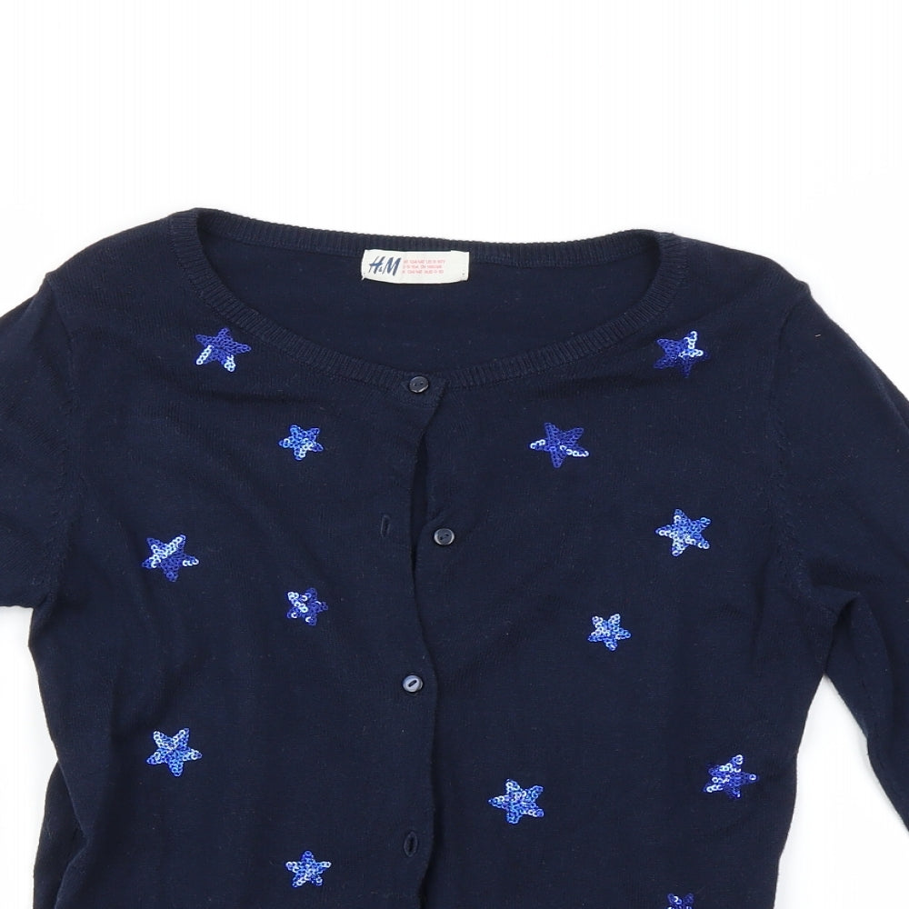 H&M Girls Blue   Cardigan Jumper Size 9 Years