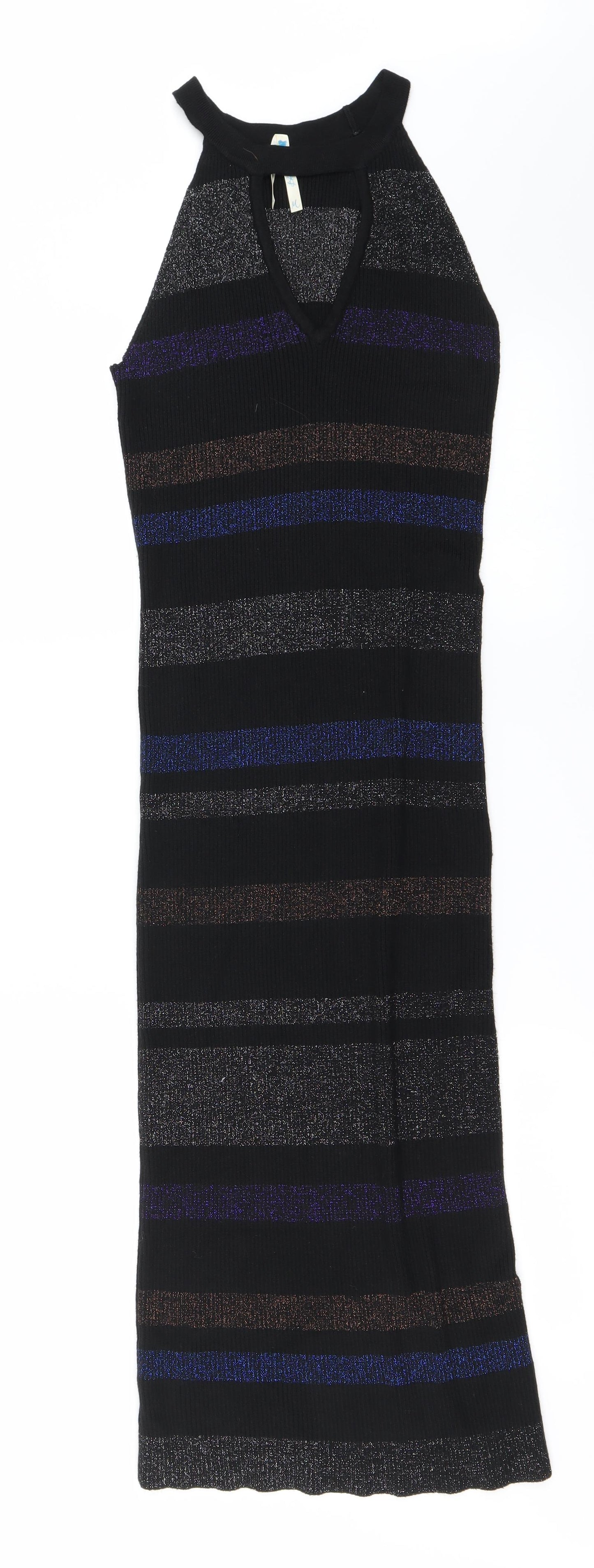 Preworn Womens Black Striped  Bodycon  Size M