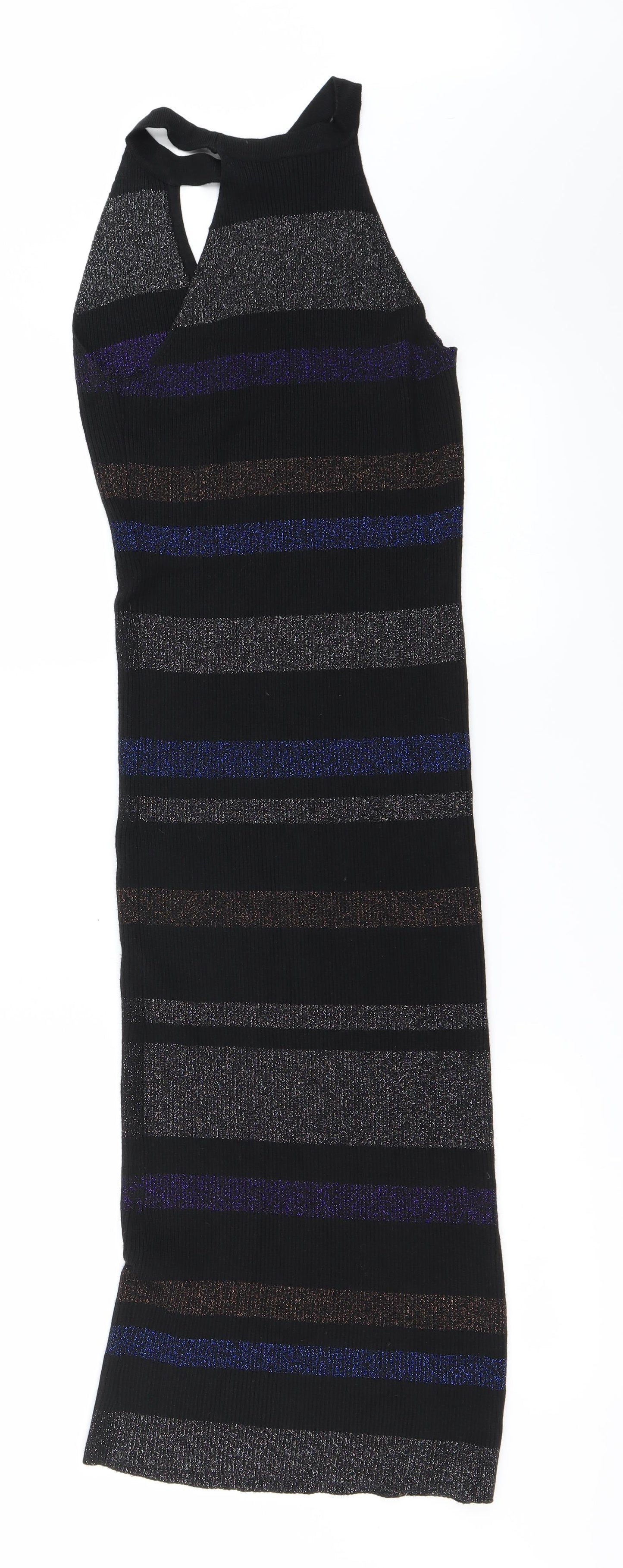 Preworn Womens Black Striped  Bodycon  Size M
