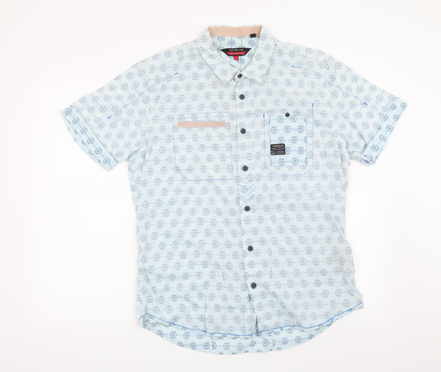 Duck and Cover Mens Blue Geometric   Button-Up Size L