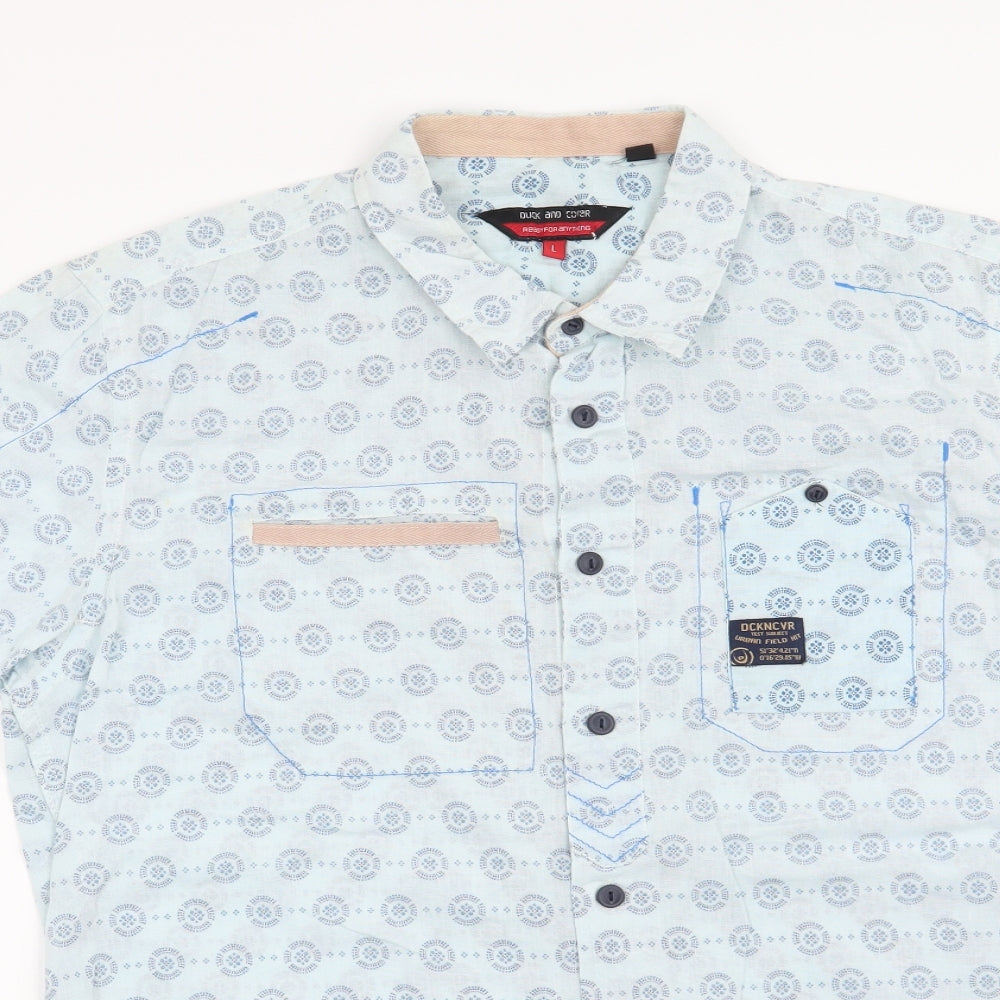 Duck and Cover Mens Blue Geometric   Button-Up Size L