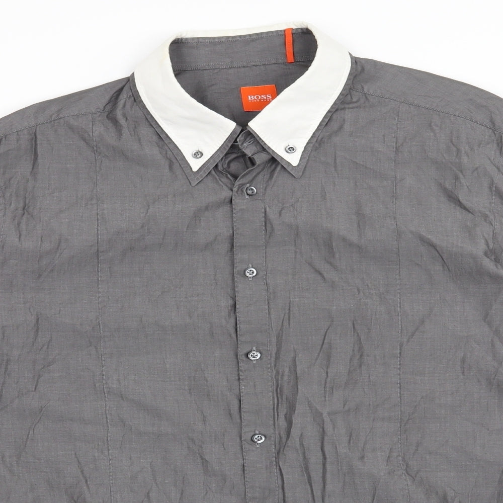 HUGO BOSS Mens Grey    Button-Up Size XL