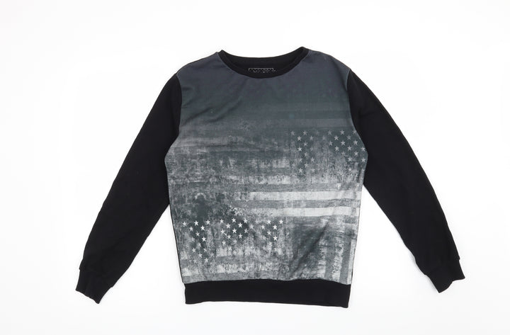 Rebel Boys Black   Pullover Sweatshirt Size 12-13 Years  - Stars and Stripes American flag