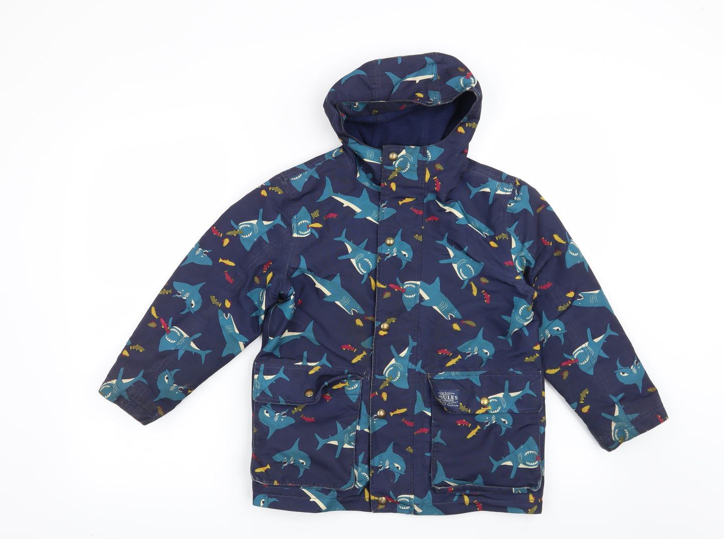 Joules Boys Blue   Overcoat Coat Size 7 Years  - Sharks