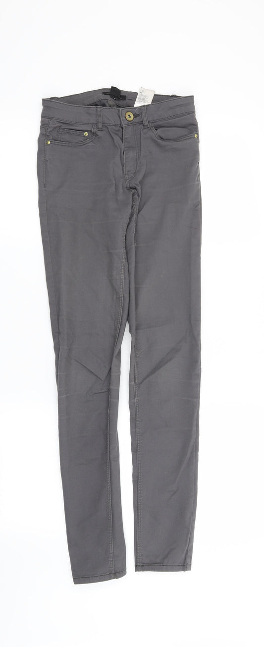 Front view of H&M women’s grey straight jeans, size UK 4, 30-inch leg