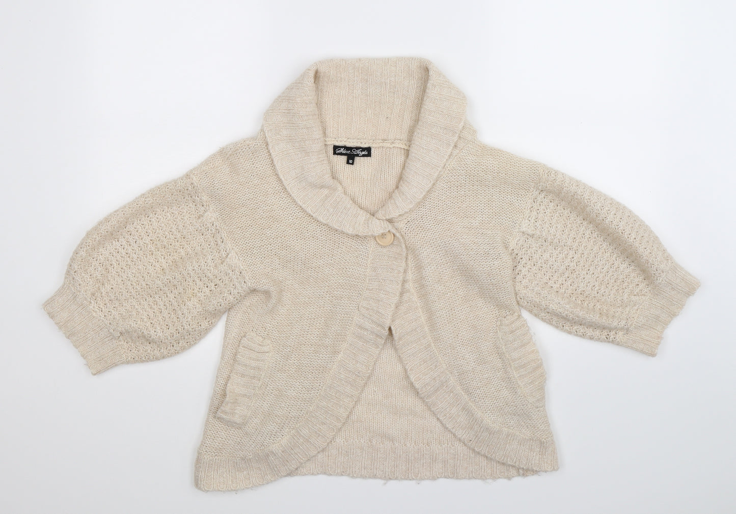Silent Angels Womens White  Knit Cardigan Jumper Size 10